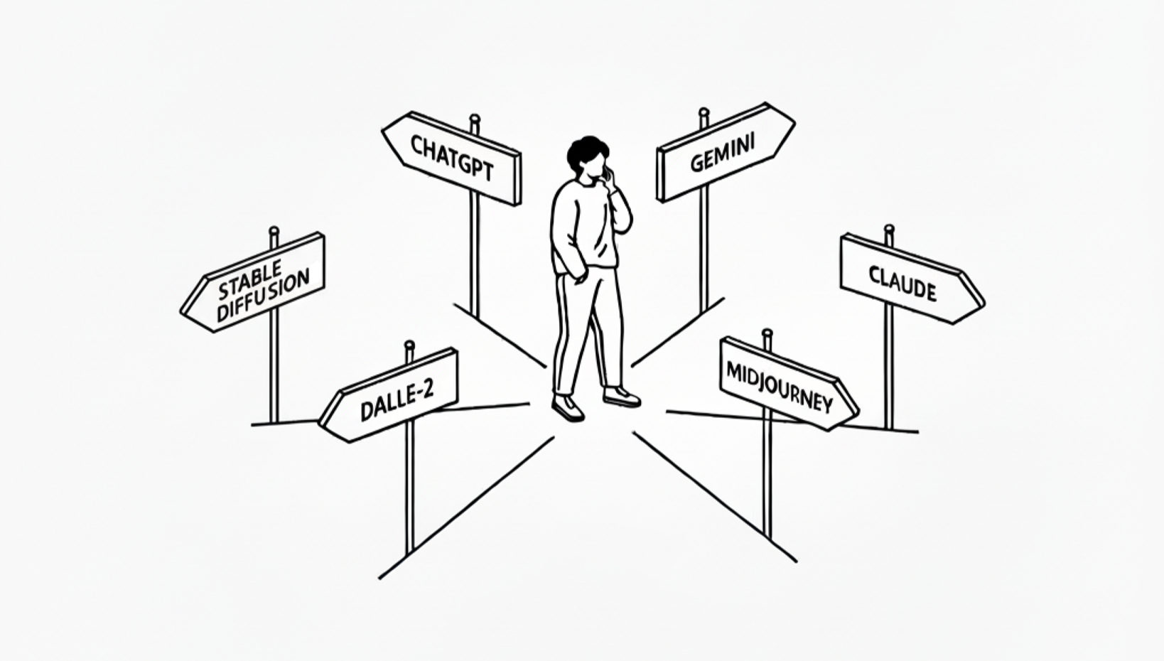 Undecided person looking at different AI models